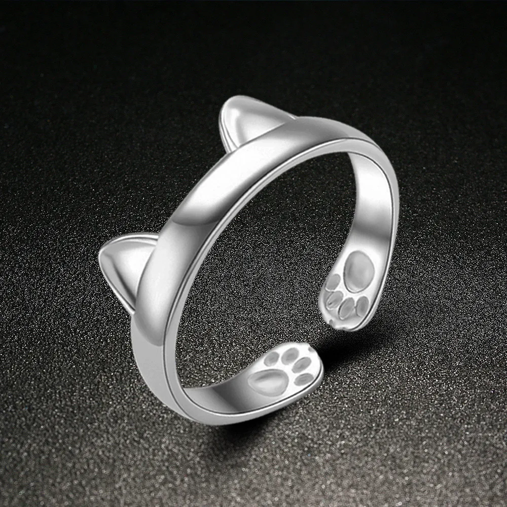 

Silver Plated CAT EARS RING Thumb Ring Adjustable Pet Gift Silver