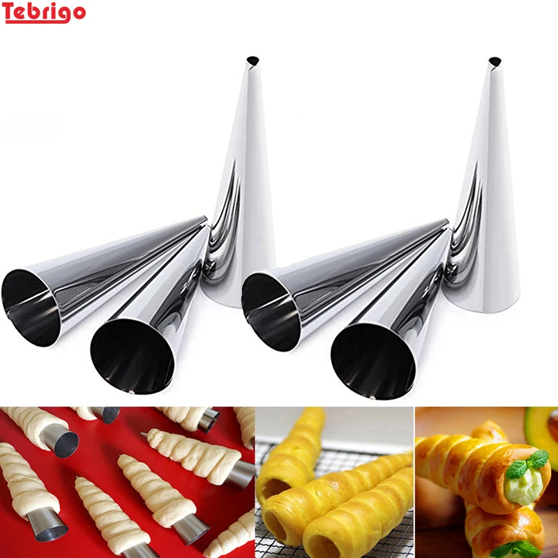 Tebrigo 6Pcs Large Size Stainless Steel Pastry Cream Horn Moulds