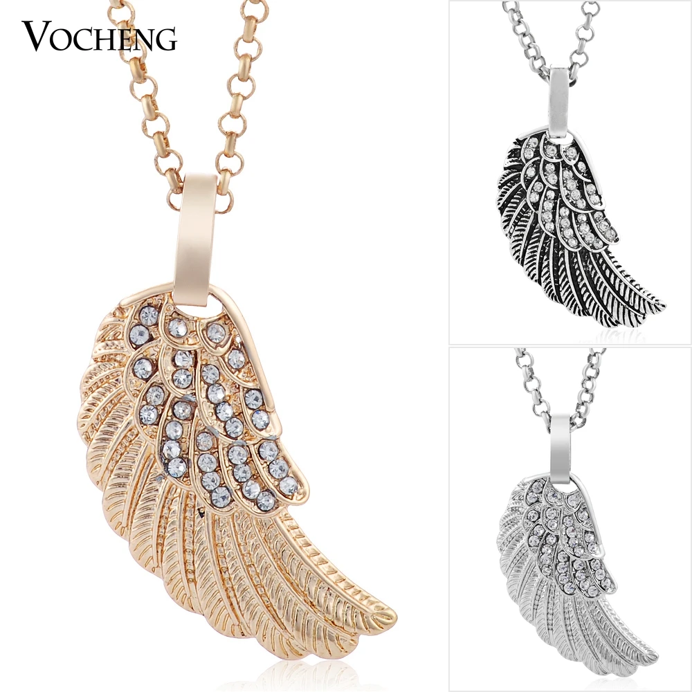 

Vocheng Angel Wings 3 Colors Inlaid Crystal Charm Slide Pendant Necklace with Stainless Steel Chain VA-191