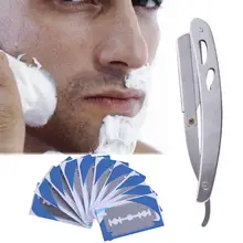 Высокое качество, 1 набор, мужские стальные бритвы с прямым краем, складной нож для бритья, ручная Бритва для бороды, инструменты для удаления волос с 10 лезвиями