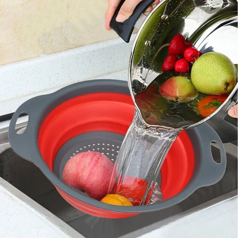 

Foldable Silicone Colander Fruit Vegetable Washing Basket Basket Strainer Collapsible Drainer Kitchen Tools Strainer Gadget