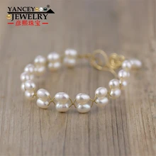 YANCEY натуральный белый жемчуг в форме риса браслеты ручной работы браслеты для женщин, с S990 серебро и 9 к золото Богемия модные браслеты
