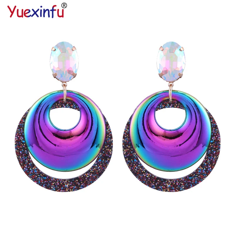 

Yuexinfu Oval Crystal Stone Round Drop Earrings For Women Zinc Alloy Round Pendients With Resin Shell Oorbellen Brand Jewelry