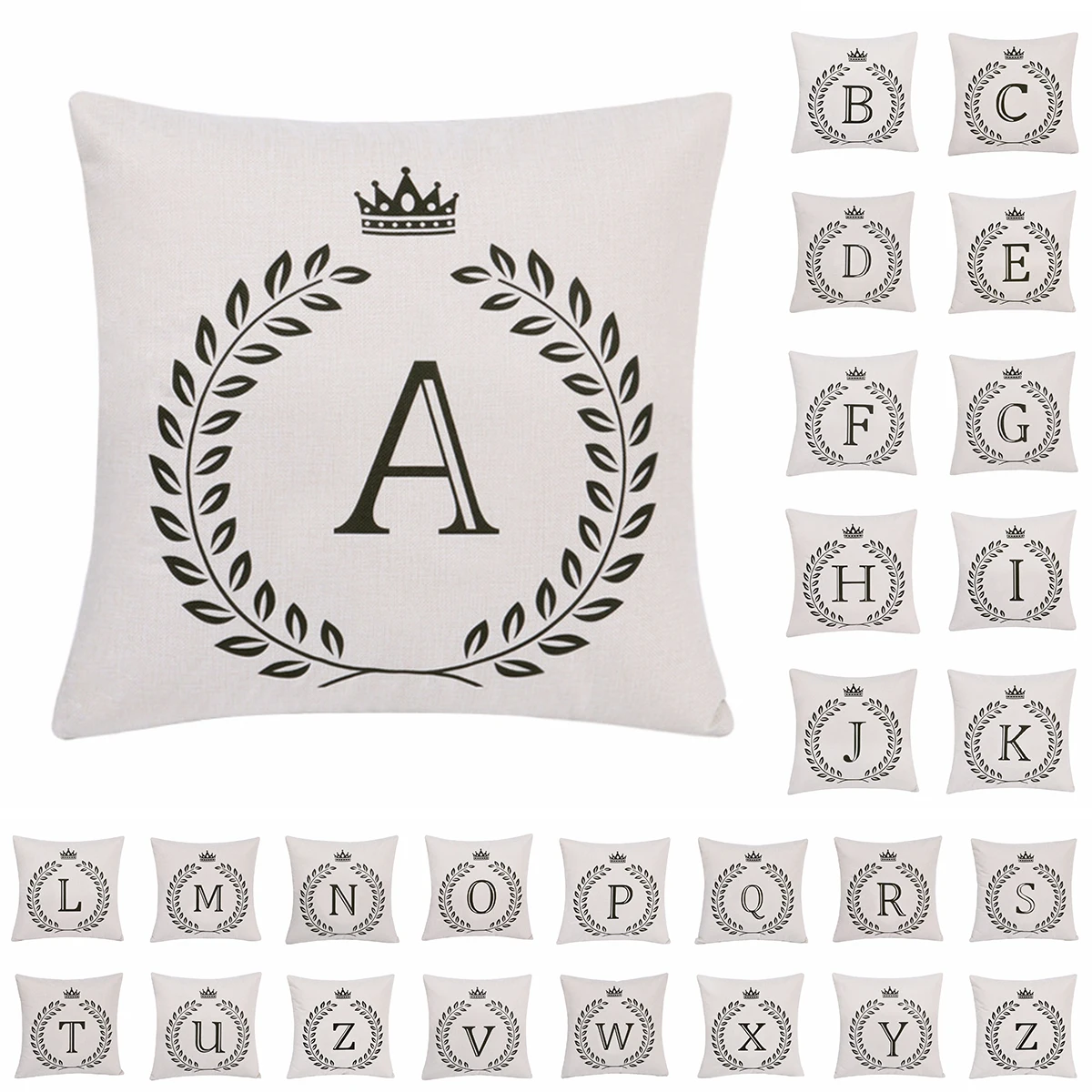 

1Pcs Crown 26 Letter 43*43cm Cotton Linen Throw Pillow Cushion Cover Car Home Decoration Sofa Decor Decorative Pillowcase