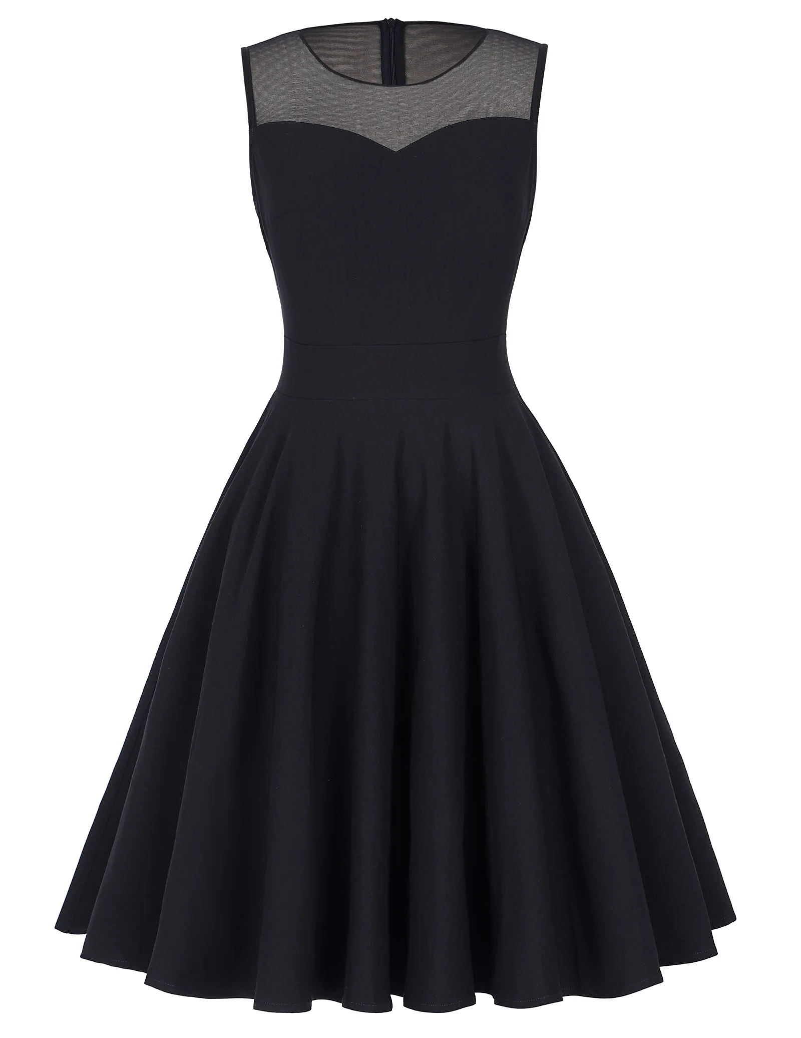 black Women elegant dress for wedding party vintage retro Sleeveless Pleated Mesh Patchwork A-line Swing Dress vestido de festa