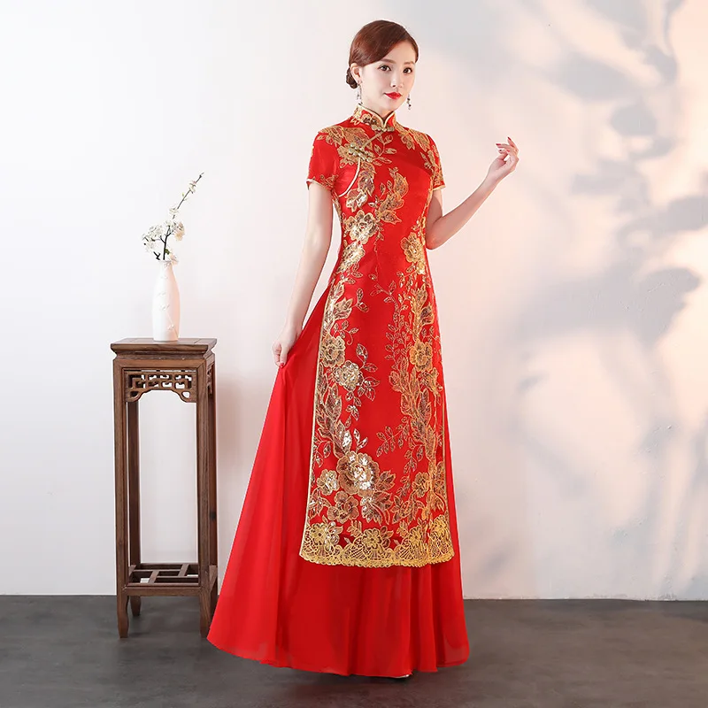 Длинное платье Чонсам AO Dai винтажное вечернее в китайском стиле женское