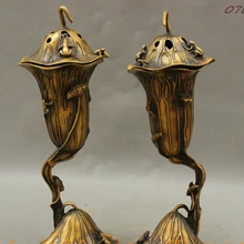 Bi003670 Народная Китайская Бронзовая Лягушка Жаба Форма Листьев Лотоса Статуя Курильница Курильница Пара