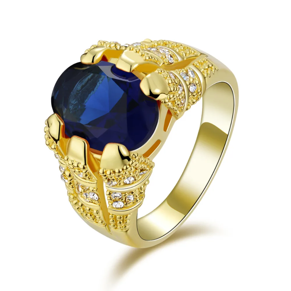 

SuoHuan Size 7-13 Charms Male Men Ring Big Stone Blue Zirconia Crystal Gold Filled Men Anniversary Fashion Finger Jewelry Gift