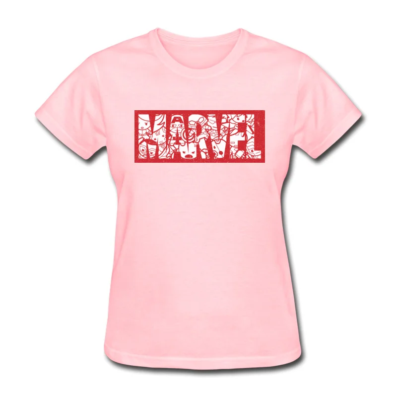 

Cartoon Heroes Marvel Logo T Shirts For Women Brand New Slim Fit Round Neck 100% Cotton Fabric T Shirts Sweatshirts Femme