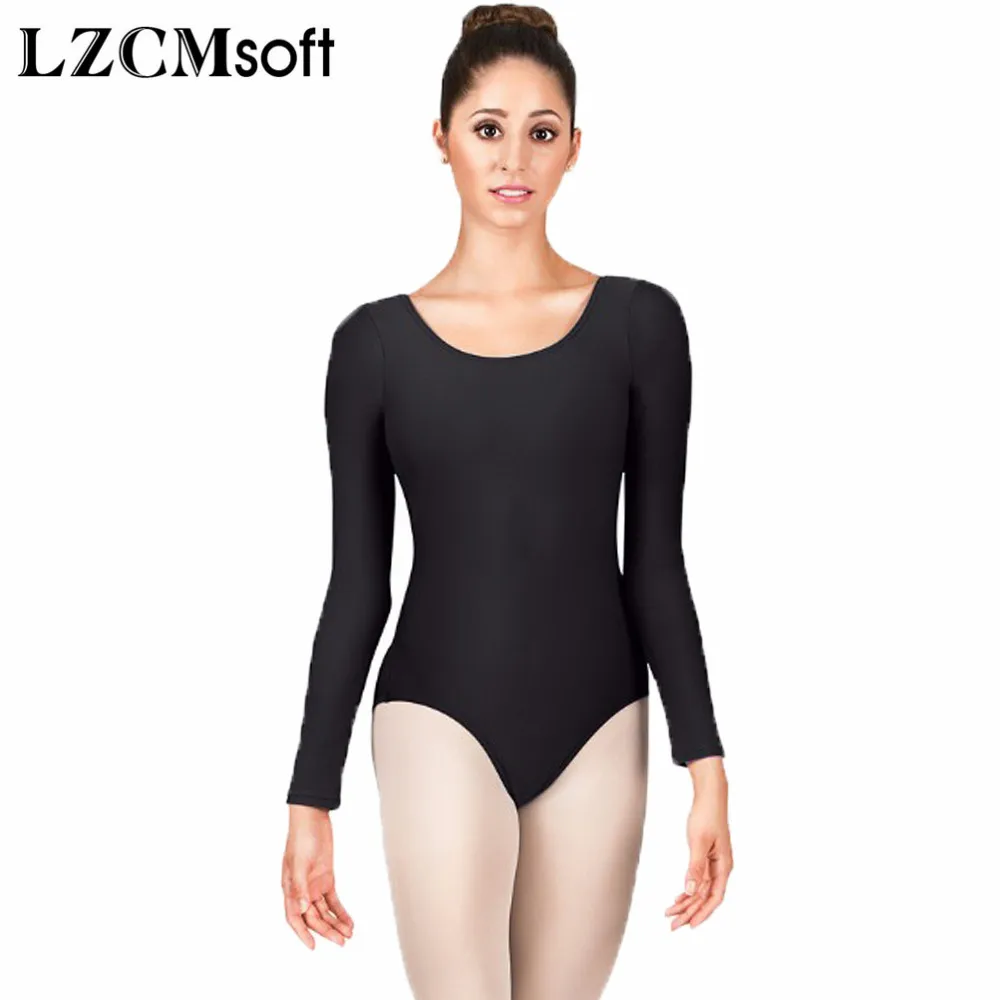 lzcmsoft-women-scoop-neck-long-sleeve-leotard-bodysuit-spandex-nylon-black-gymnastics-leotards-ballet-dancewear-short-unitards