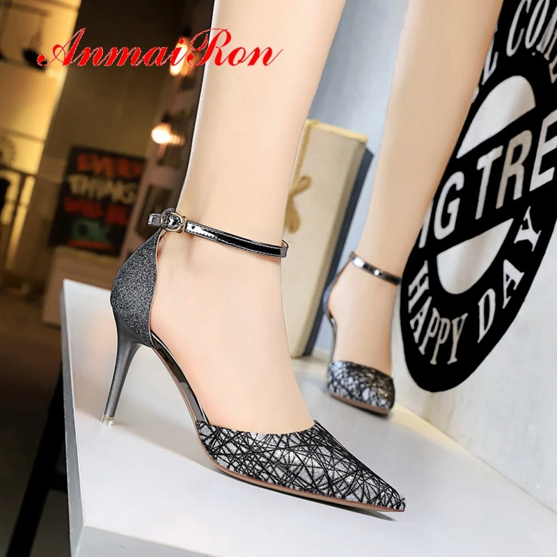 ANMAIRON 2019 Basic Super High Thin Heels Women Heels Pointed Toe Party Buckle Strap Women Sexy Solid Shoes Size 34-40 LY1814