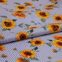 Голубая полосатая ткань с принтом подсолнуха детская хлопковая ткань для женского платья или рубашки детская хлопковая Лоскутная одежда clton tissu