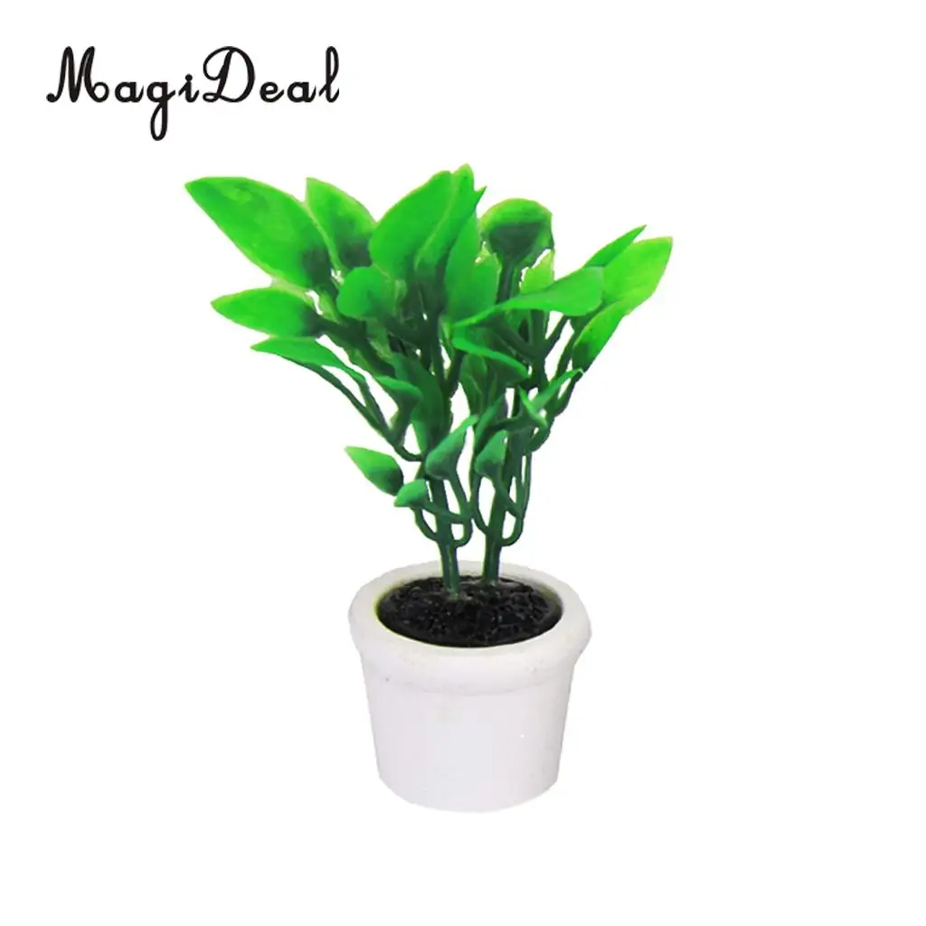 MagiDeal High Sale 1/12 Scale Green Plant in White Pot Dollhouse Miniature for Office Kitchen Garden Acc Children Role Play Game