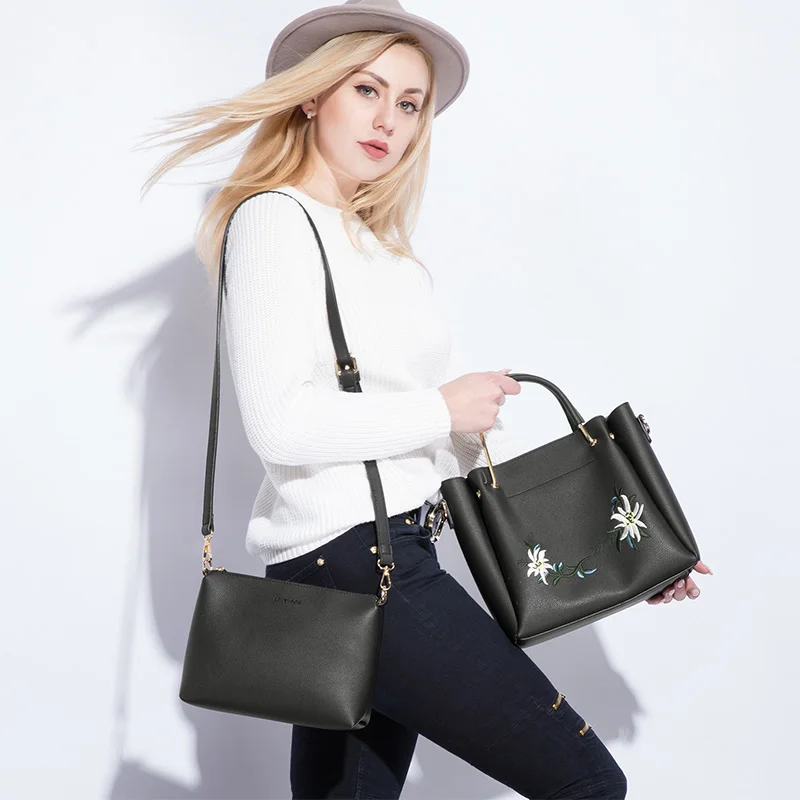 LOVEVOOK женская сумка женские сумки высокого качества PU сумка через плечо с вышивкой 2 шт/с сумка-мессенджер для женщин