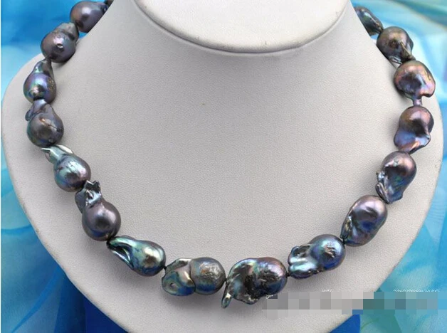 

fastRare 18" 23mm baroque black keshi reborn pearl necklace AAA