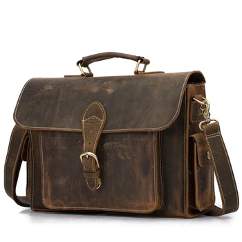 

Crazy Horse Multi-Pocket Business Bags Men's Briefcase Genuine Leather Male Laptop Shoulder Crossbody Bag Tote Handbag Fashion