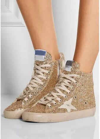 

2017 Fashion Women Lace-up Flat High Top Gold Sequined Sneaker Star Shape Vintage Style Women Casual Shoes for Wholesale
