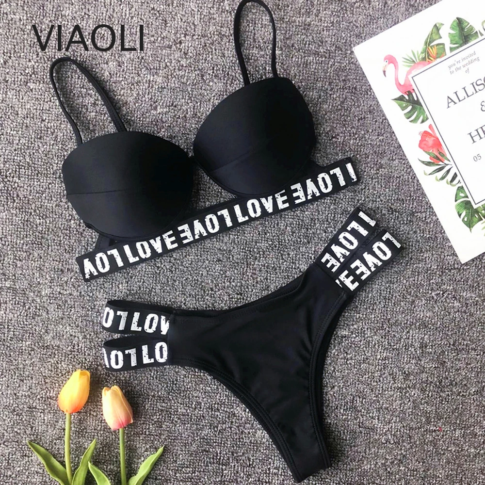

New Sexy Low Waist Swimming Suits for Bathing Suit Solid Black Bikini New Female Swimsuit Women Swimwear Push Up Bikinis Set