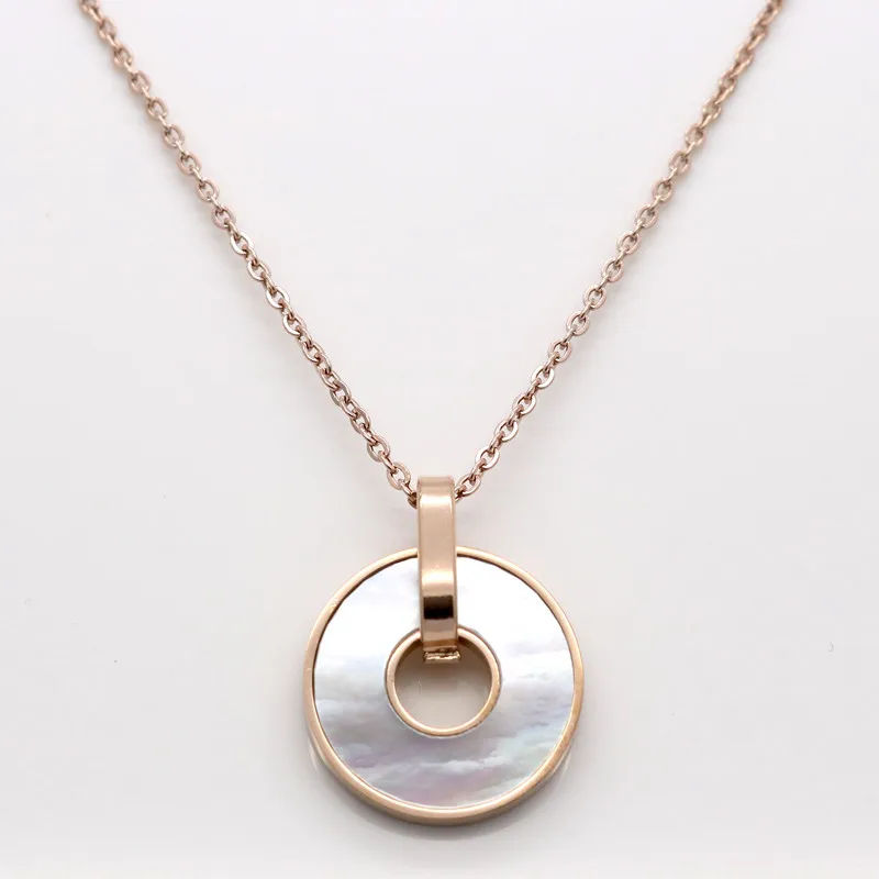 

Wholesale New Fashion Jewelry Rose Gold Colour Stainless Steel Link Chain White Shell Pendant Necklace Women Party Gifts
