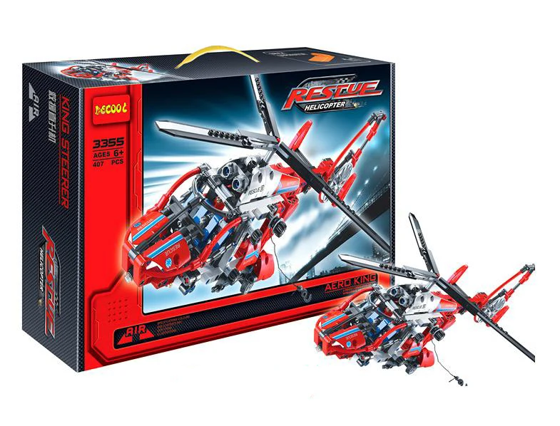 Decool 3355 High Tech King Steerer Rescue helicopter Model 407pcs/set building block sets toys