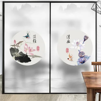 

Glass stickers Chinese style landscape frosted glass paste light opaque bathroom door stickers glass entrance...