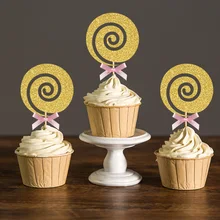 Пользовательские лук и золото/серебро блеск леденец кекс Picks выбор, ребенок душ День Рождения украшения для праздника конфеты вечерние Декор