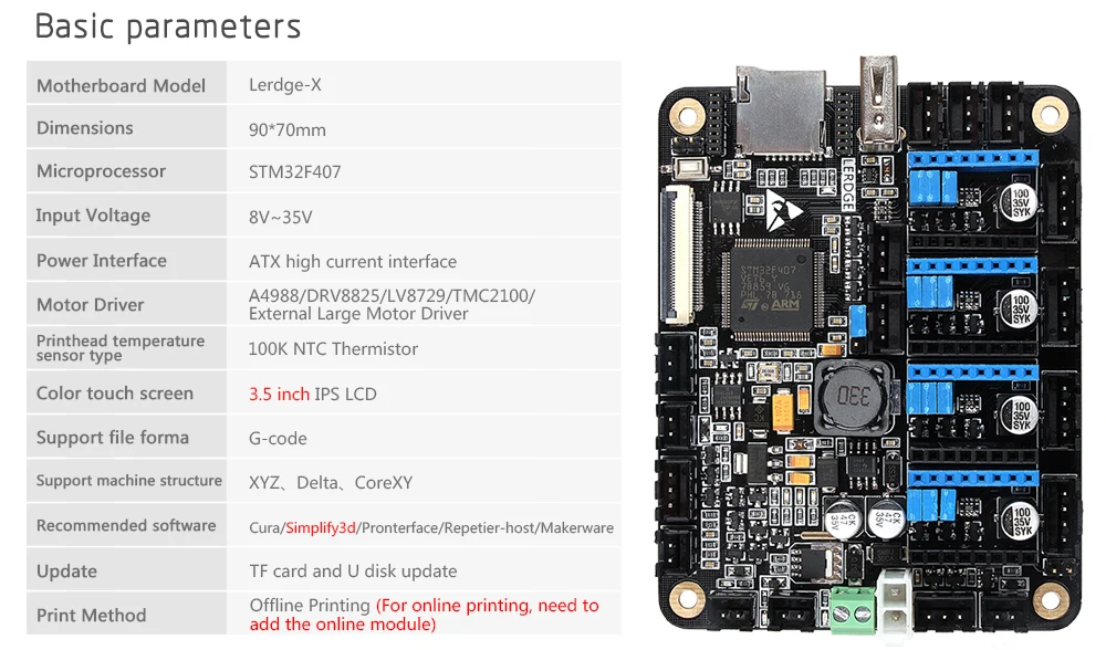 LERDGE-X 3d принтер управления Лер плата для управления принтер части материнская плата с ARM 32 бит материнская плата tmc2208 lv8729 a4988 Драйвер