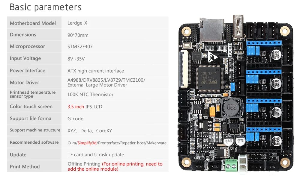Placa de Impressora Placa-mãe com Braço 32bit para Placa Lerdge-x Controle Peças 32 Bit Mainboard Tmc2208 Lv8729 Tmc2209 3d Stm32 6 Computador e Escritório