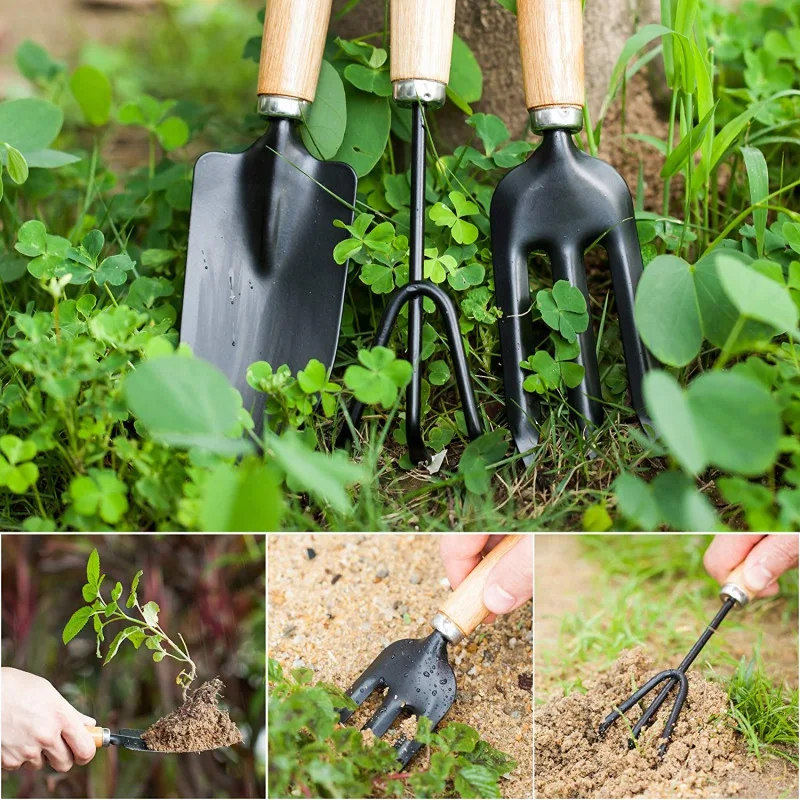 

3 Pieces Gardening Tool Kit for Pot Planting Weeding Transplanting and Digging Small Square Shovel / Shovel / Rake