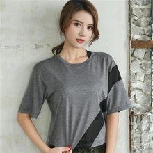 Новые летние спортивные бег для женщин Футболка вискоза сетки лоскутное быстросохнущая fit Фитнес спортивная блузка Йога для дам