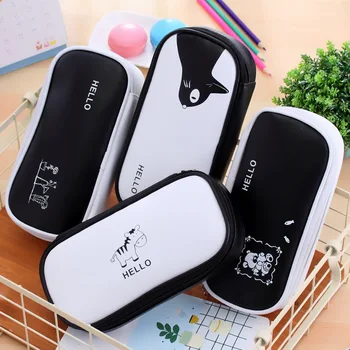 

1pcs creative simple black and white pencil case stationery multifunctional pen zipper pencil case pencil case
