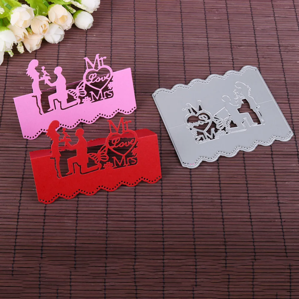  Love Couple Wedding Invitation Card Metal Cutting Dies Silver Stencil For Scrapbooking Paper Cards  - 33052547340