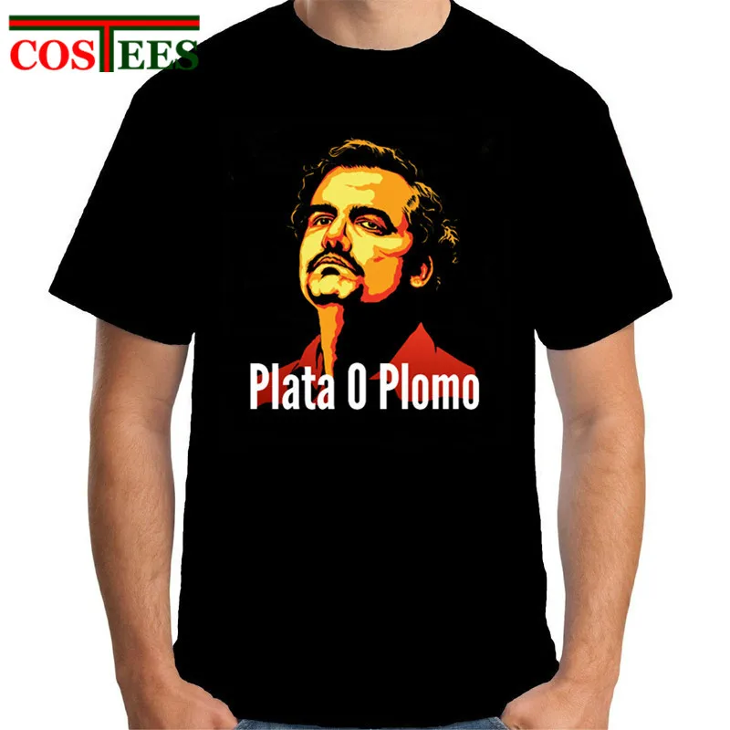 Мужская футболка с короткими рукавами хлопок серебро или свинец Pablo Escobar размера