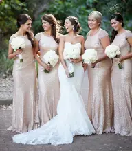 Lace Sequin Bridesmaid Dresses Sexy High Neck Cap Sleeves Wedding Party Dresses Women Formal Bridesmaid Gowns B96