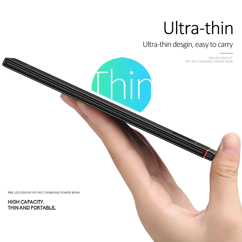 Ultra-thin Power Bank,USAMS 10000mah 18W QC 3.0+PD fast Charge Power Bank LCD display PowerBank Type C & Micro Port USB Charger