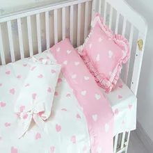 Комплект постельного белья для малышей из 3 предметов, Розовое Кружевное детское стеганое покрывало для кровати, детская кроватка, простыня, наволочка, хлопковое детское постельное белье для девочек