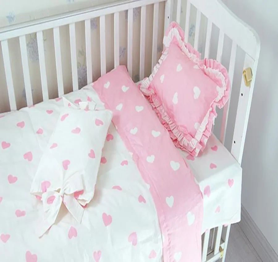 3 Unids Bebé Juegos de Cama de Color Rosa Princesa de Encaje Colcha de