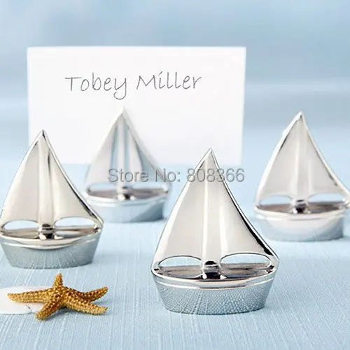 

(50 Pieces/lot) Beach Themed Wedding favor "Shining Sails" Silver Place Card Holders and Wedding and Party decoration gift
