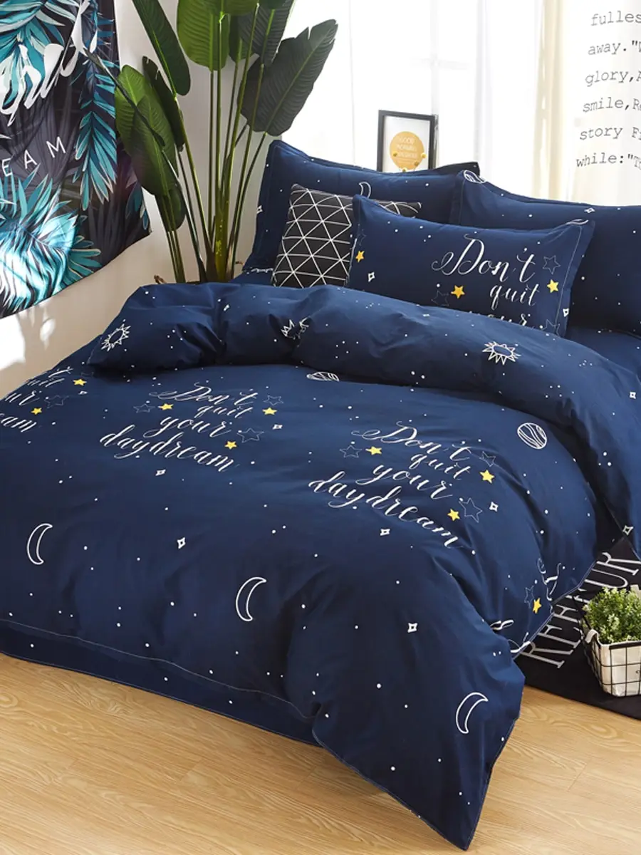 

4 Pcs Bedding Set Creative Stars Pattern Letters Print Soft Cozy Sheet Set