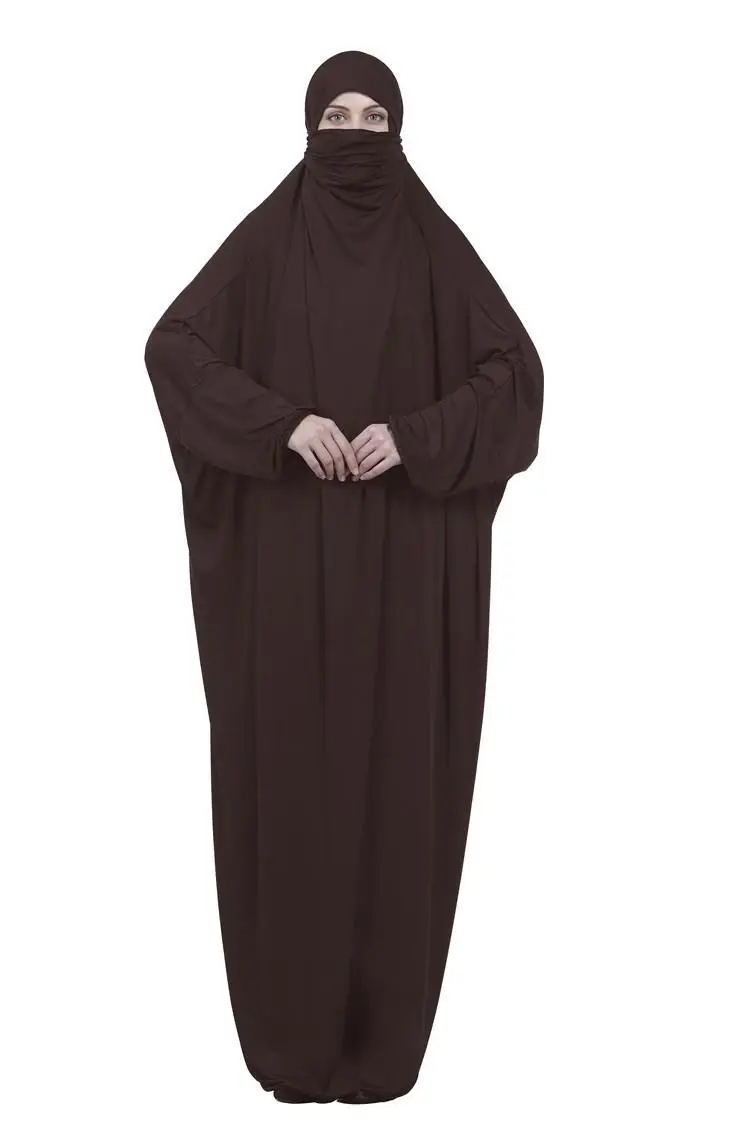 Muslim Women Maxi Prayer Abaya Full Cover Dress Robe Kaftan Arab Hooded Islamic Burqa Khimar Veil Niqab Loose Jilbab Middle East - Цвет: Dark Coffee