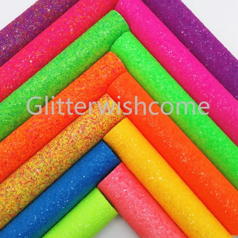 

Glitterwishcome 21X29CM A4 Size Vinyl For Bows Neon Chunky Glitter Leather Fabirc Faux Leather Sheets for Bows, GM305A