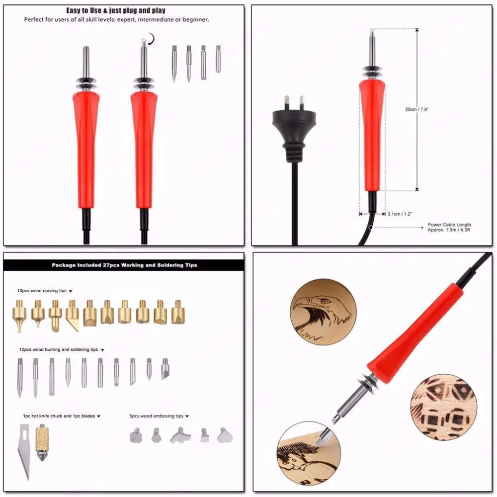 Шт. 30 Вт паяльник резьба по дереву прибор для выжигания Рабочая горящая ручка сварВ очные советы 220 В