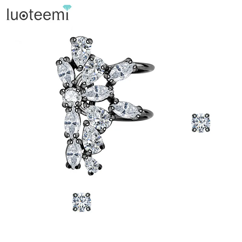 LUOTEEMI White Gold Plated Unique Mismatched Ear Cuff font b Earrings b font Jewelry for Women