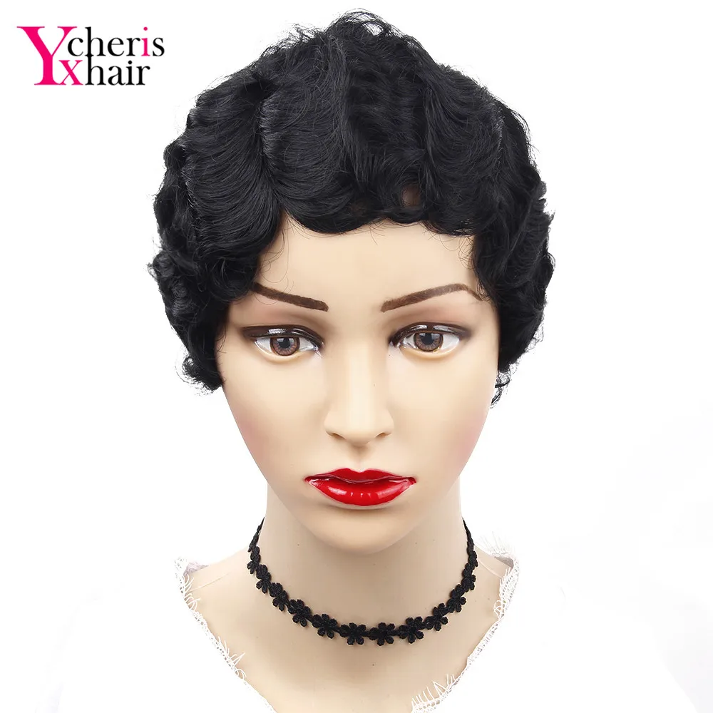 YXCHERISHAIR Short Synthetic Finger Wave Wigs High Temperature Fiber Blonde Synthetic Curly Cosplay Wig