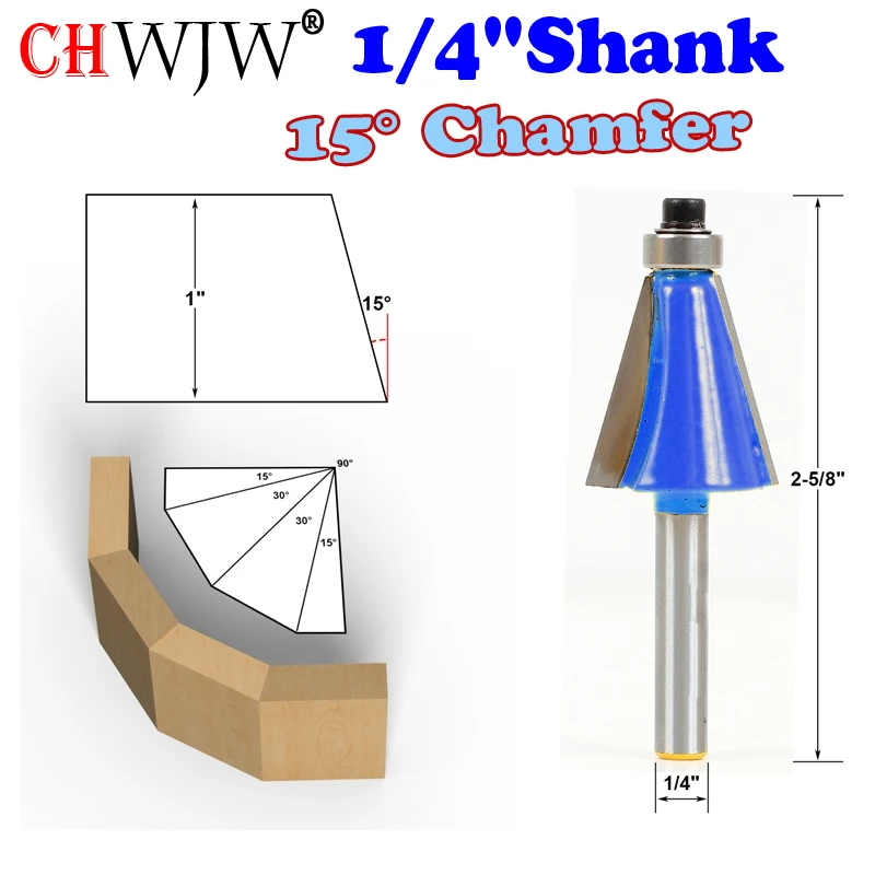NEW 5//8/" 45° Chamfer Bevel Trim Carbide Tip Router Bit 1//2 Bearing k2 1