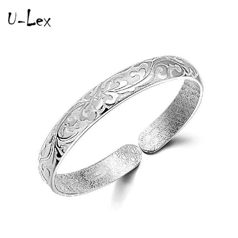 

ULEX Silver Bangle New Trendy Style Silver Carving Cuff Bracelets& Bangles For Women Real 925 Bangle Bracelet 8mm Party Wedding