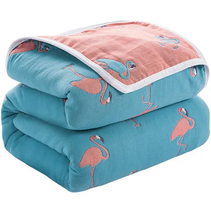 

Flamingo Claud Print 6 Layers Gauze Cotton Air Condition Summer Quilt Comforter Throw Blankets for Adults Kids Plaids Bed Covers