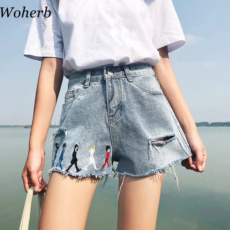 Woherb 2019 Summer Vintage Ripped Shorts Women Plus Size