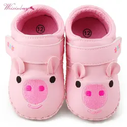 Новая детская обувь для девочек из искусственной кожи малыша мультфильм свинья Вышивка Мягкая обувь весна детские противоскользящие