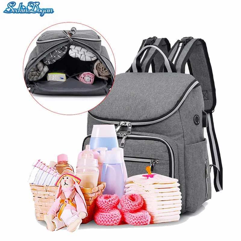 

SeckinDogan Baby Diaper Bag Large Capacity Mummy Backpack Multi-functional USB Charging Nappy Bags Waterproof Baby Nursing Bag